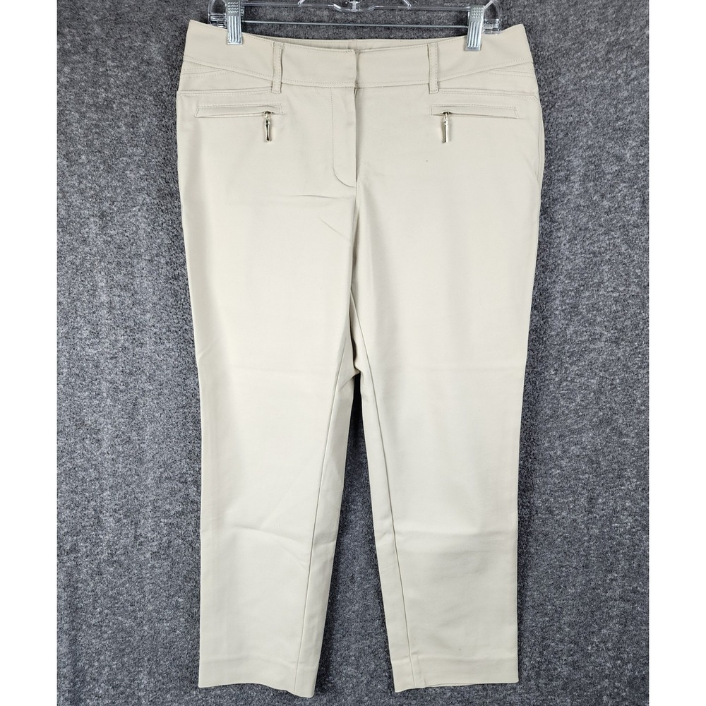 WHBM Pants Womens 10R Perfect Form Ankle Beige Zip Pocket Stretch Career